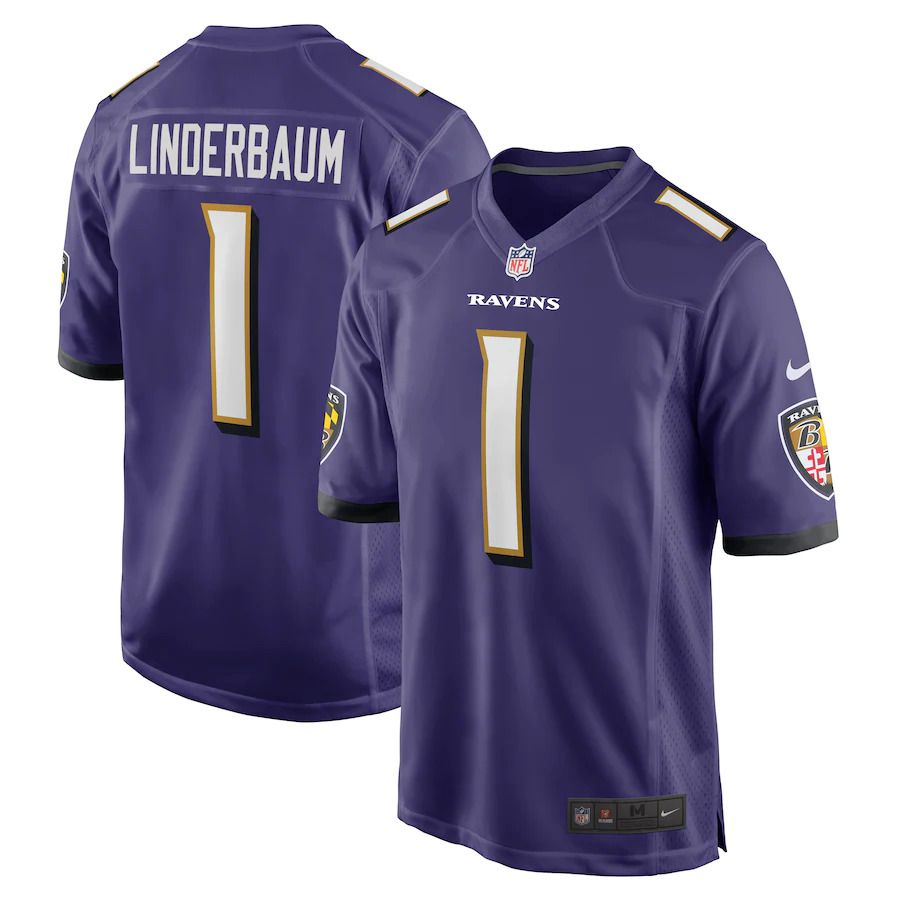 Men Baltimore Ravens #1 Tyler Linderbaum Nike Purple 2022 NFL Draft First Round Pick Game Jersey